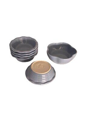 Roseville Spongeware Pottery USA  Set of 6 Blue Fruit Dessert Bowls